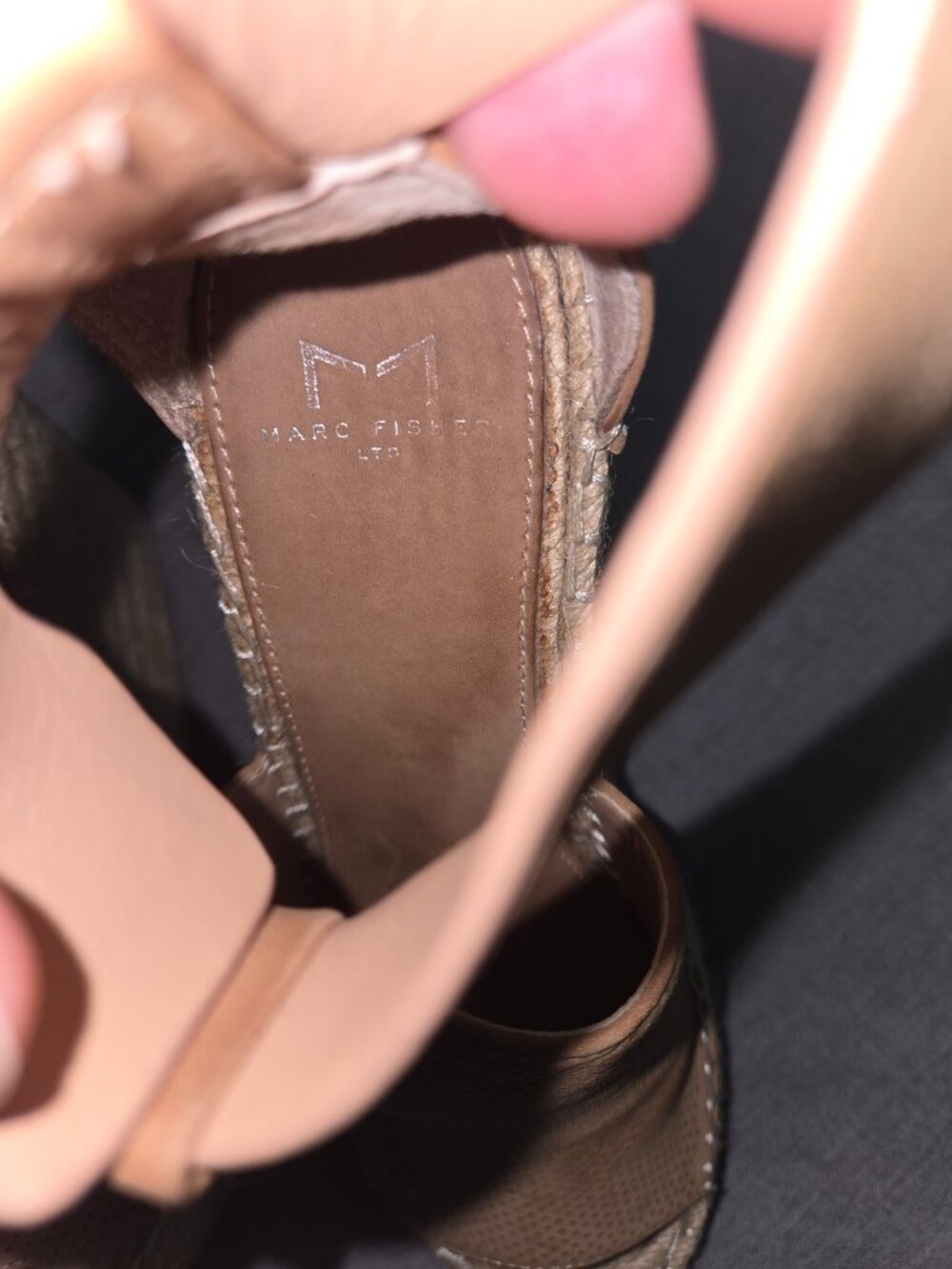 Marc Fisher Ltd Mlannie Nude Leather Platform Espadrille Wedge Sandals Size 8 - Picture 8 of 10